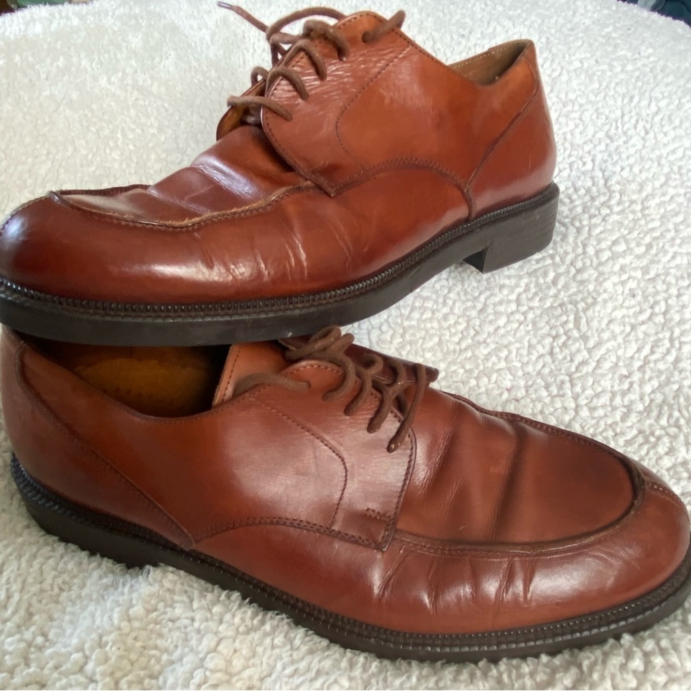 JOHNSTON & MURPHY LEATHER OXFORD LACE UP SHOES, SZ 9.5, BROWN
